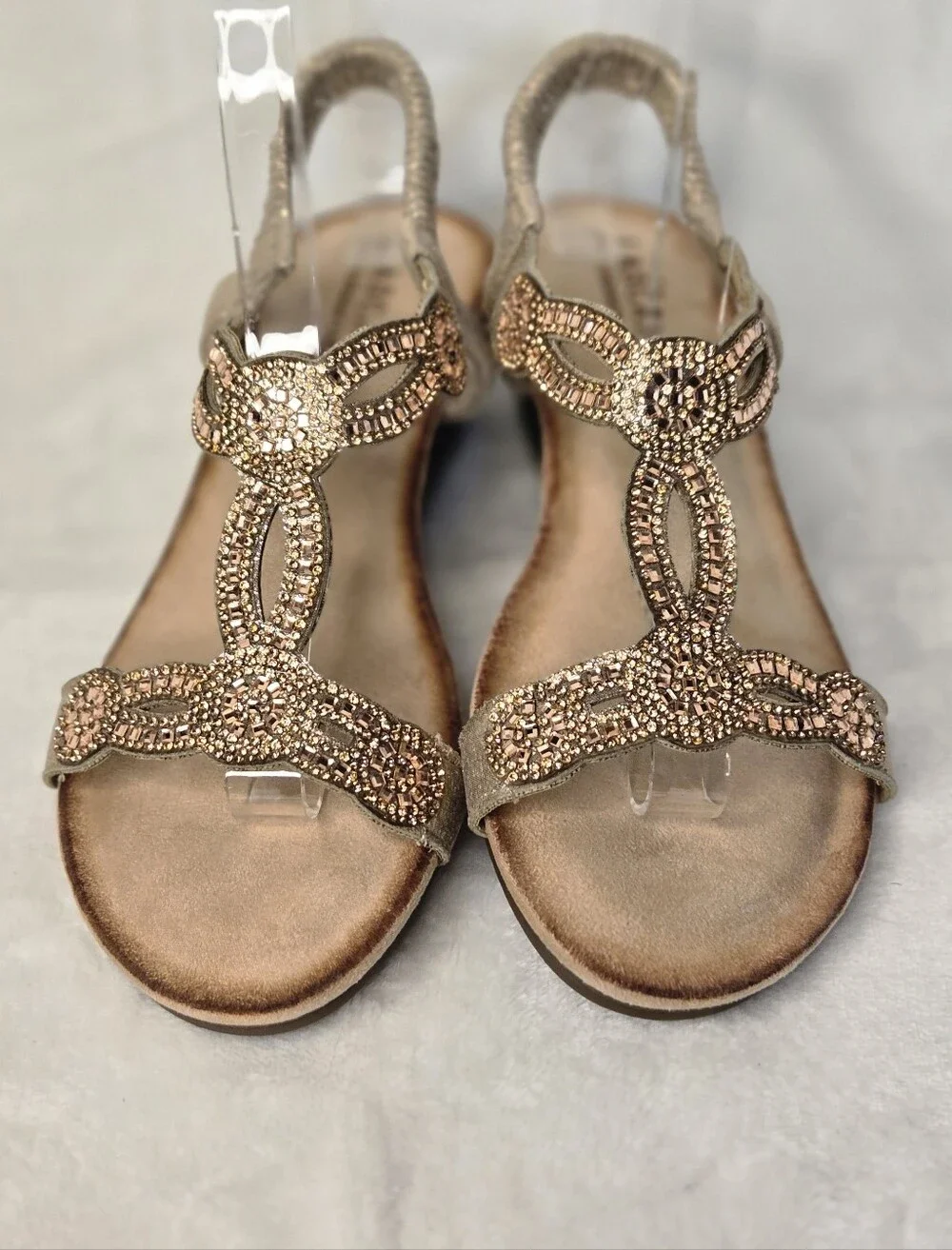 Lascana Women's Wedge Sandals With Rose Gold Rhinestones Size 7.5